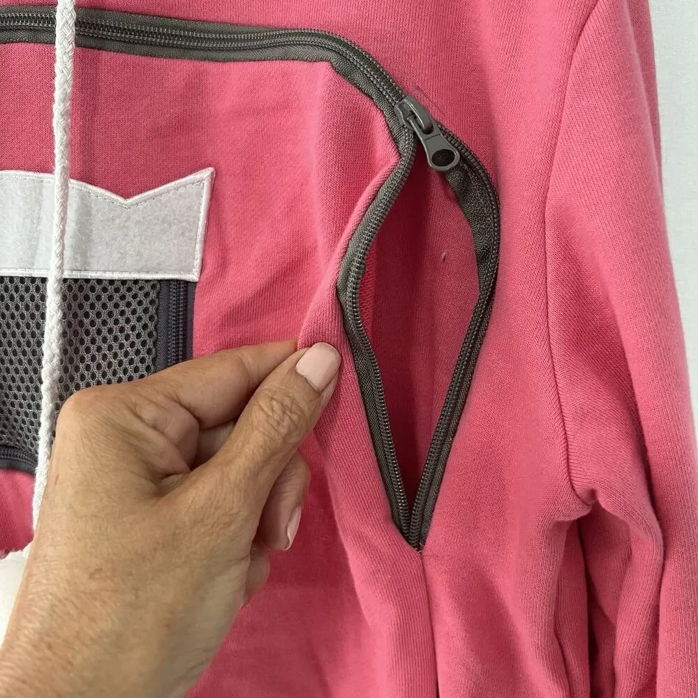 ALYC Pet Carrier Hoodie Cat Pouch Holder Sweatshirt Small Pink Pocket Pullover